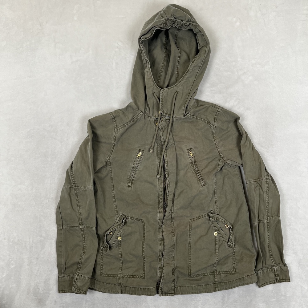 American Eagle Outfitters Jacket Womens M Green Canvas Hooded Full Zip Anorak
